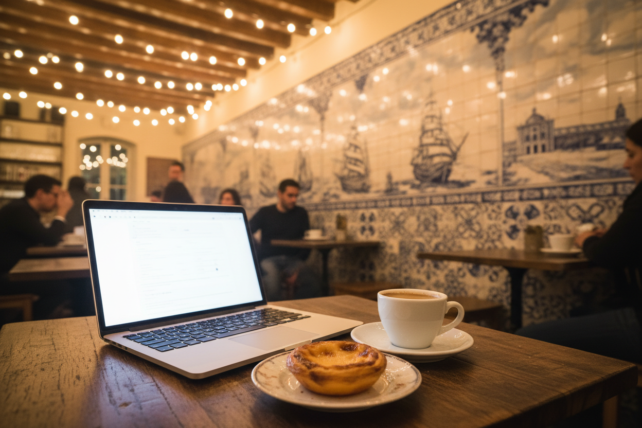 Café portugais laptop pastel de nata